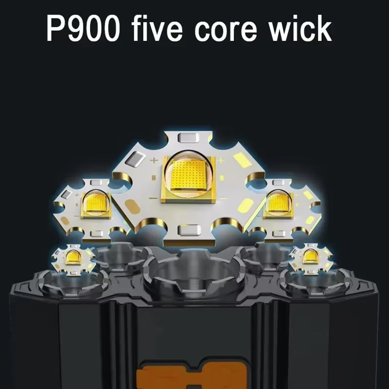 5 LED Flashlight Rechargeable with Built in Lithium Battery Strong Head Light Camping Adventure Fishing Cycling Headlamp