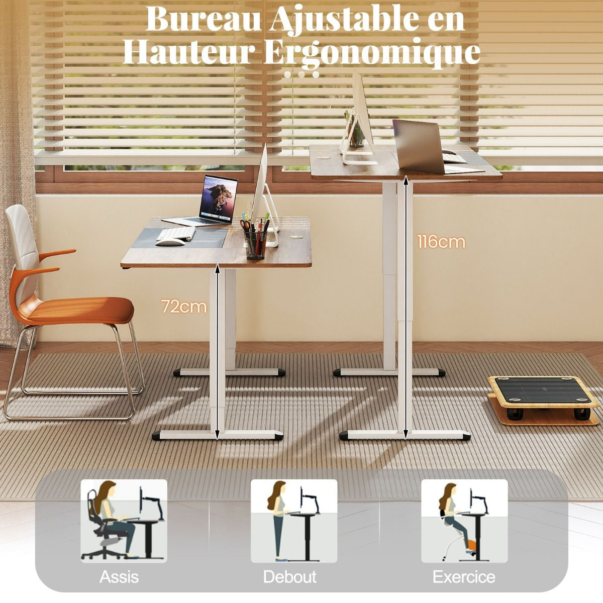 Bureau Debout Électrique 140X70Cm Bureau Réglable En Hauteur Bureau Ergonomique Avec Mémoire Des Hauteurs Trou Pour Câble Beige