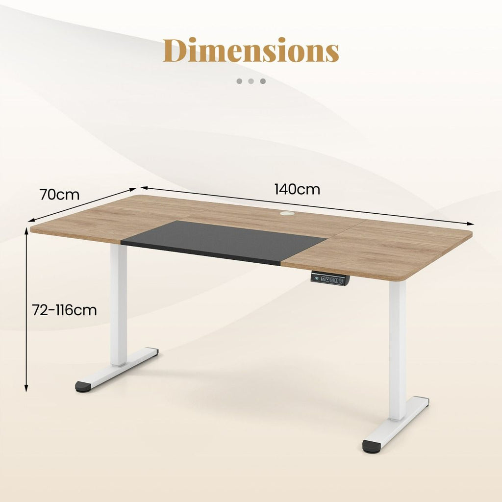Bureau Debout Électrique 140X70Cm Bureau Réglable En Hauteur Bureau Ergonomique Avec Mémoire Des Hauteurs Trou Pour Câble Beige