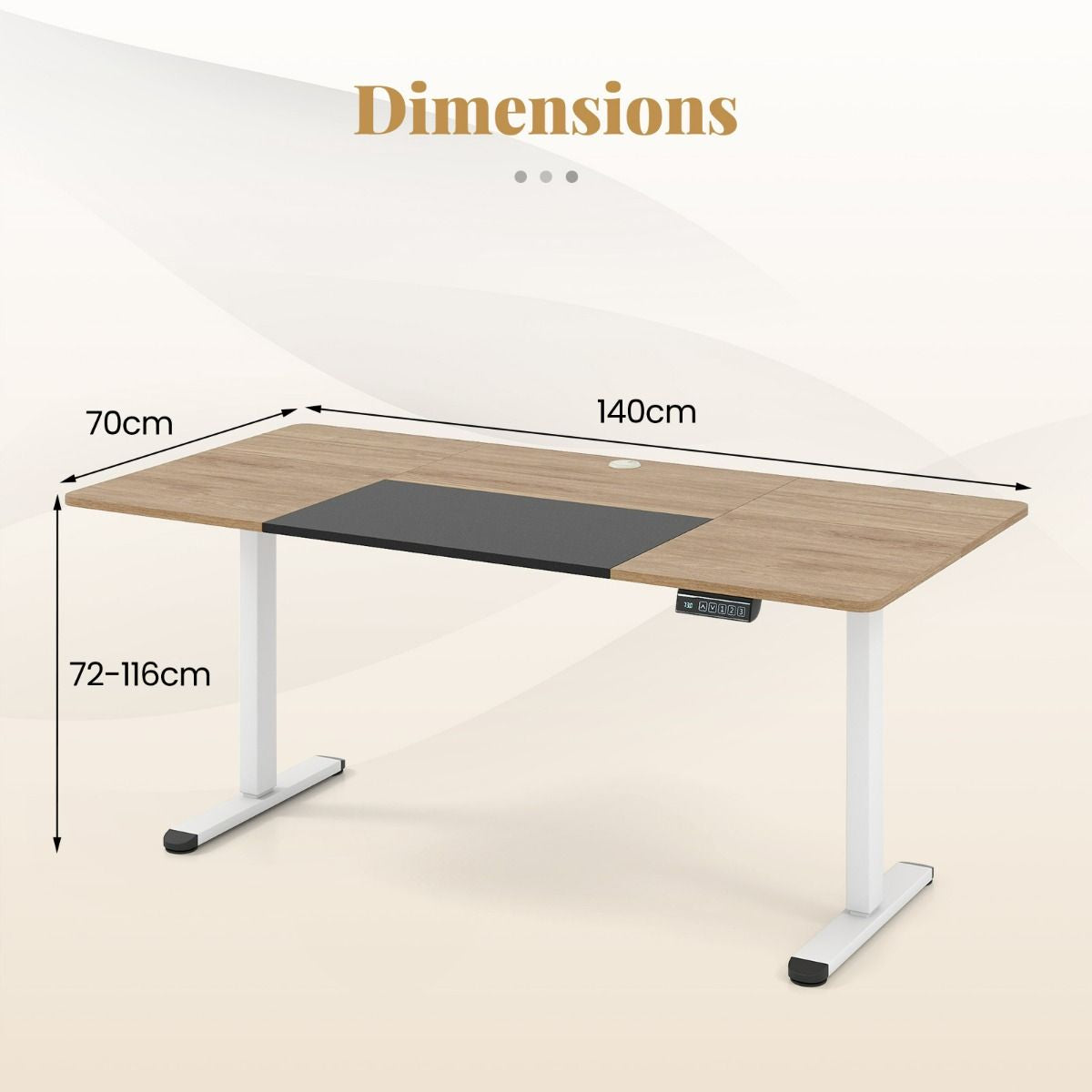 Bureau Debout Électrique 140X70Cm Bureau Réglable En Hauteur Bureau Ergonomique Avec Mémoire Des Hauteurs Trou Pour Câble Beige