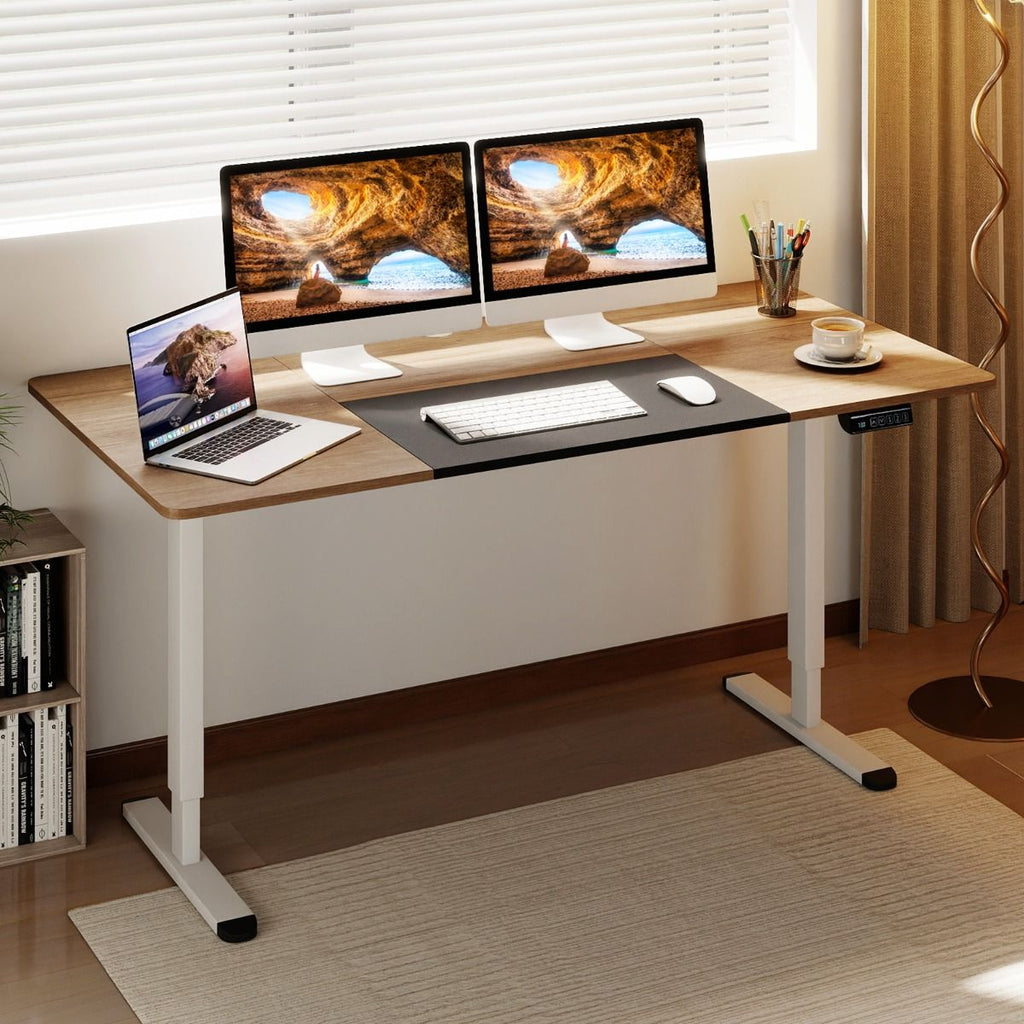Bureau Debout Électrique 140X70Cm Bureau Réglable En Hauteur Bureau Ergonomique Avec Mémoire Des Hauteurs Trou Pour Câble Beige