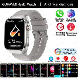 2025 New Uric Acid Blood Fat Smart Watch Men ECG+PPG Pulse Blood Pressure Bluetooth Call Sports Laser Care Health Tracking Watch