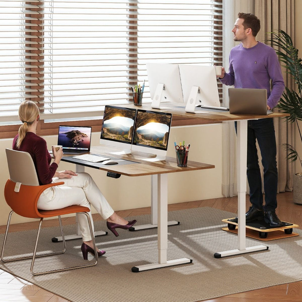 Bureau Debout Électrique 140X70Cm Bureau Réglable En Hauteur Bureau Ergonomique Avec Mémoire Des Hauteurs Trou Pour Câble Beige